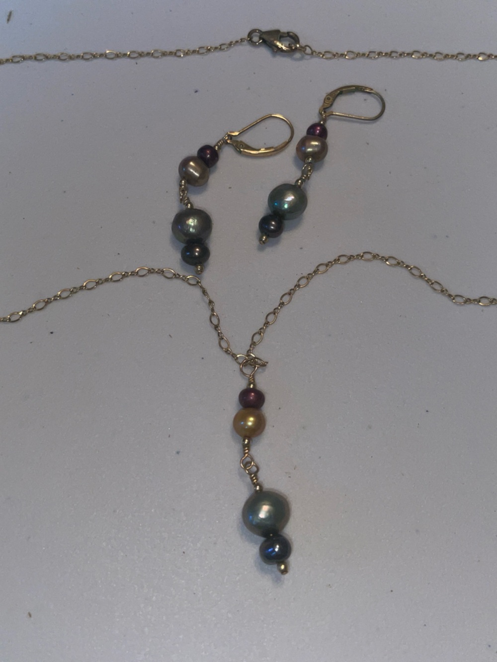 Multicolor Pearl Drop Necklace and Earrings Set